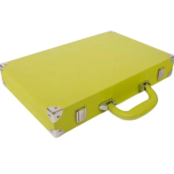 Ellen Backgammon Set Lime Vegan Leather Case Game By Brouk & Co 15x10.5” NEW - Picture 3 of 8